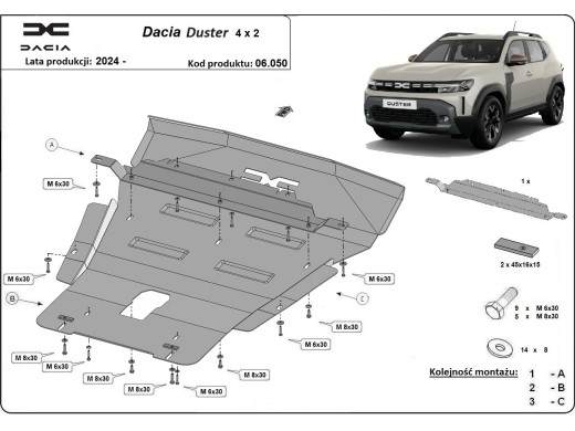 Stalowa Osłona pod silnik Dacia Duster - 4x2