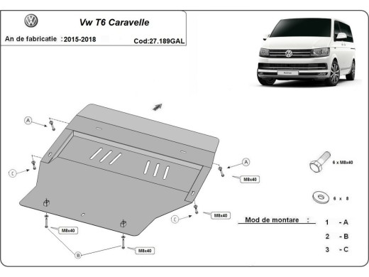 Stalowa Osłona pod silnik galwanizowana Volkswagen Transporter T6 Caravelle