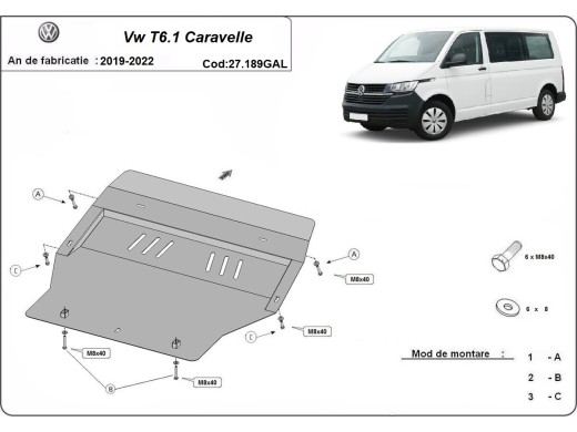 Stalowa Osłona pod silnik galwanizowana Volkswagen Transporter T6.1Caravelle