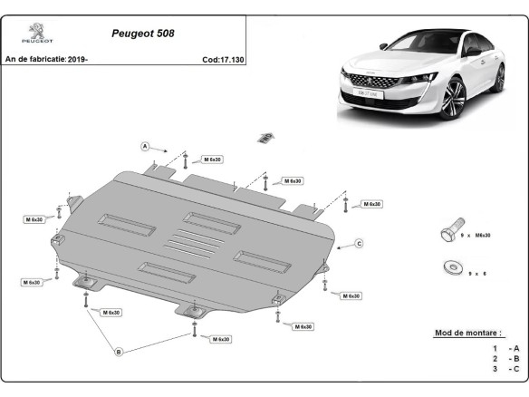 Stalowa Osłona pod silnik Peugeot 508