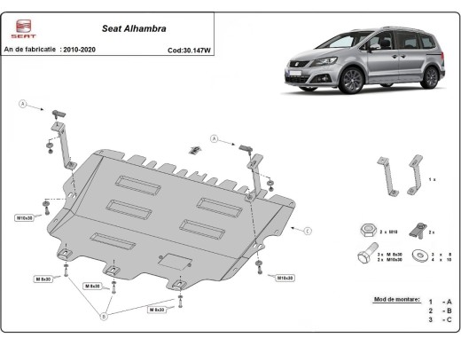 Stalowa Osłona pod silnik Seat Alhambra - Webasto