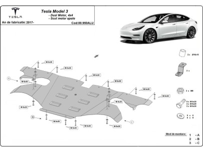 Tylna aluminiowa osłona silnika elektrycznego – Tesla Model 3 AWD