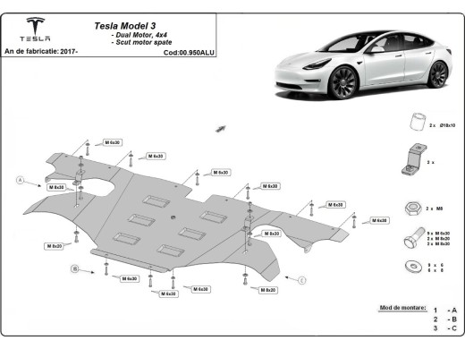 Tylna aluminiowa osłona silnika elektrycznego – Tesla Model 3 AWD