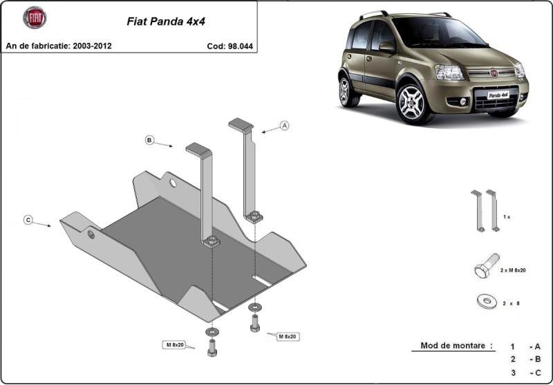 Acier plaque couvercle cache protection de différentiel Fiat Panda 4x4 (2003-2012)