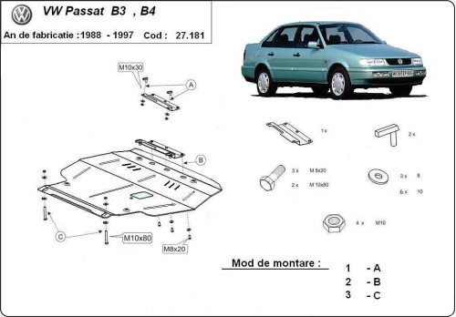 Acier plaque couvercle cache protection moteur VW Passat B5 (1988-1997)