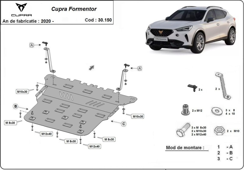 Acier plaque couvercle cache protection moteur Cupra Formentor (2020-2026)