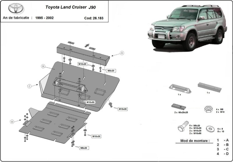 Acier plaque couvercle cache protection moteur Toyota Land Cruiser (1995-2002)