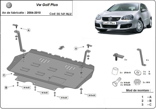 Aluminium Osłona pod silnik Vw Golf Plus (2004-2010)