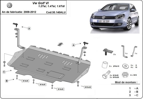 Aluminium Osłona pod silnik VW Golf 6 (2009-2012)