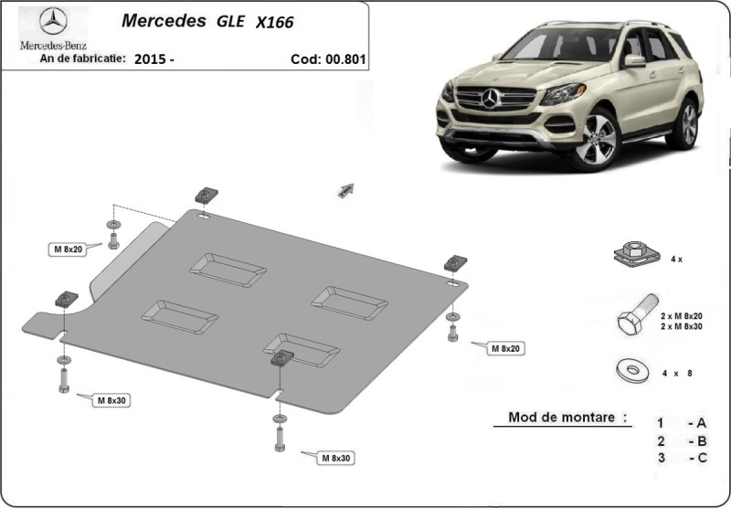 Acier plaque couvercle cache protection boîte de vitesses Mercedes GLE (2015-2019)