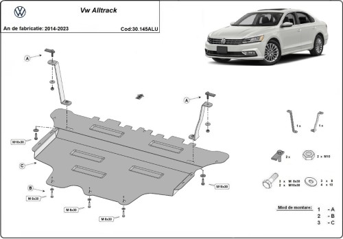 Aluminium Osłona pod silnik VW Passat Alltrack (2014-2023)
