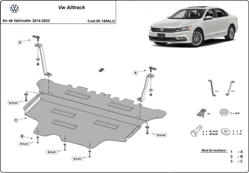 Aluminium plaque couvercle cache protection moteur Volkswagen Passat (2014-2023)