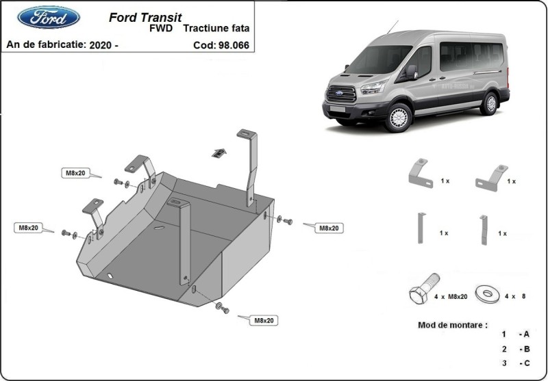 Acier plaque couvercle cache protection de AdBlue Ford Transit (2020-2026)