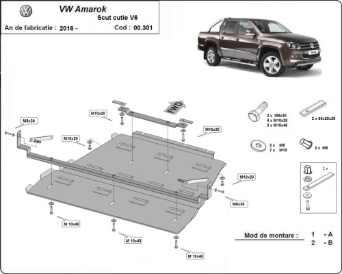 Stalowa Osłona skrzyni biegów i reduktora Volkswagen Amarok - V6 automat (2016-2022)