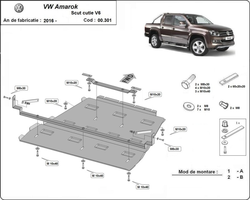 Acier plaque couvercle cache protection moteur Volkswagen Amarok (2016-2022)
