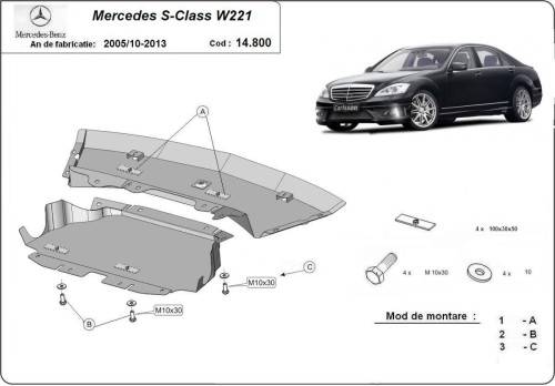 Stalowa Osłona pod silnik Mercedes S-Classe W221 - 4x2 (2005-2013)
