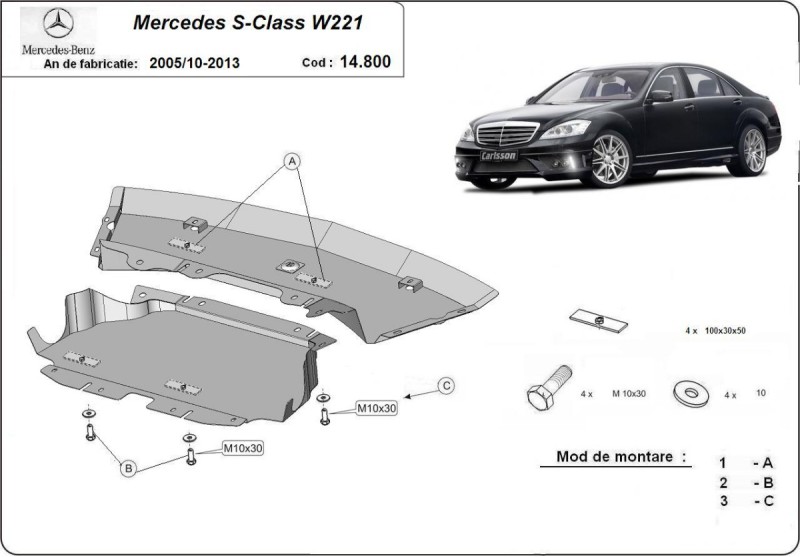 Acier plaque couvercle cache protection moteur Mercedes V-Class W447 2.2 D, 4x2 (2005-2013)