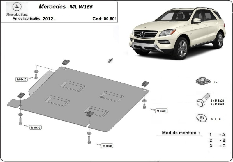 Acier plaque couvercle cache protection boîte de vitesses Mercedes ML W163 (2011-2019)