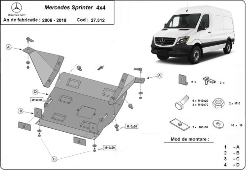 Stalowa Osłona pod silnik Mercedes Sprinter 906 4x4 (2006-2017)