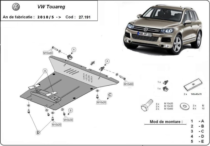Acier plaque couvercle cache protection moteur Volkswagen Touran (2010-2018)