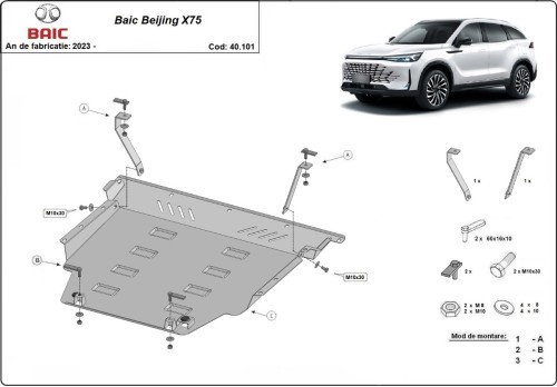 Aluminium Osłona pod silnik BAIC Beijing X75 (2023-2026)