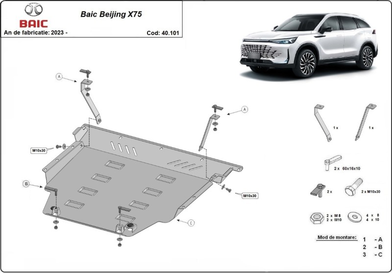 Aluminium Osłona pod silnik BAIC Beijing X75 (2023-2026)