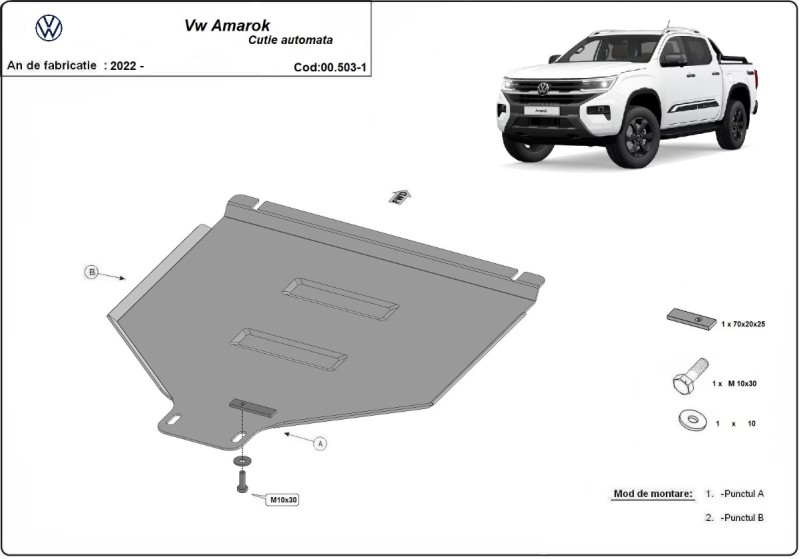 Acier plaque couvercle cache protection boîte de vitesses Volkswagen Amarok (2022-2026)