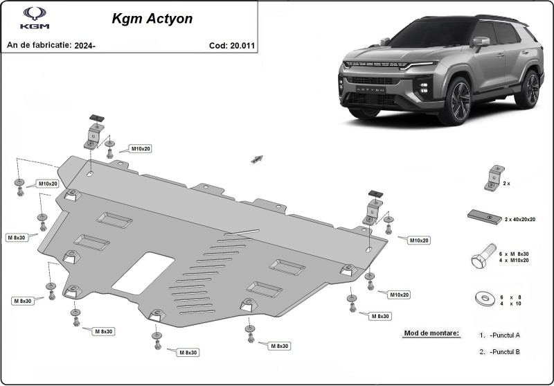 Acier plaque couvercle cache protection moteur KGM Actyon (2024-2026)
