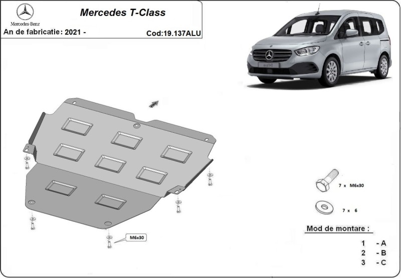 Aluminium Osłona pod silnik Mercedes T-Class (2021-2026)