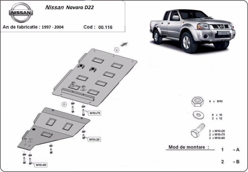 Acier plaque couvercle cache protection boîte de vitesses Nissan Navara (1997-2004)