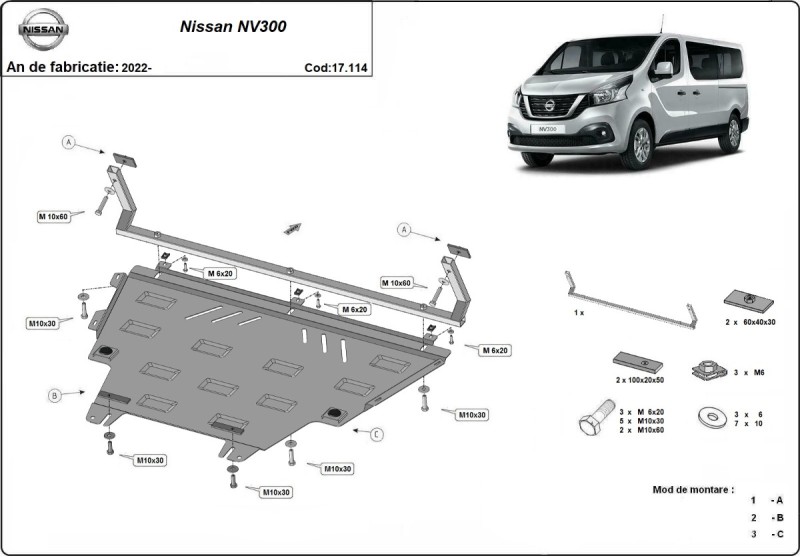 Acier plaque couvercle cache protection moteur Nissan NV300 (2022-2026)