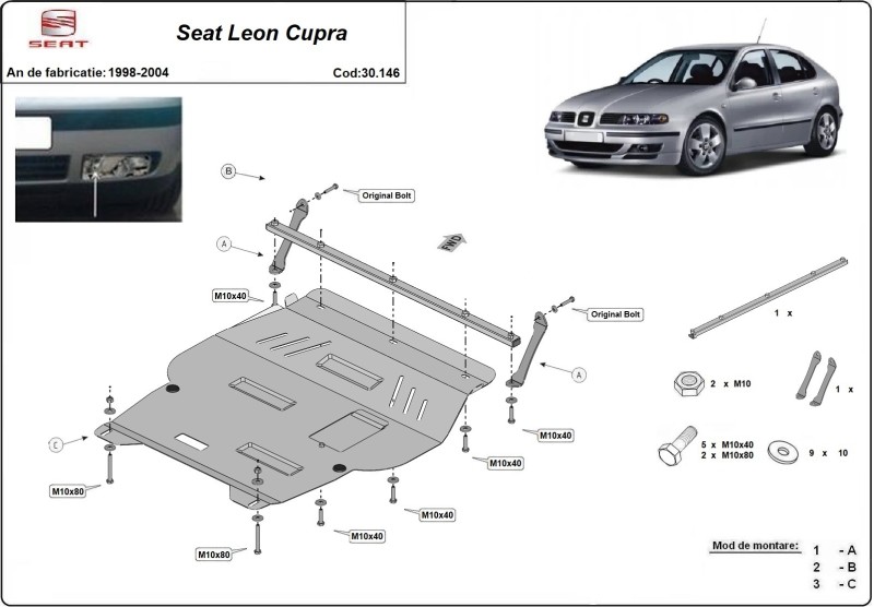 Acier plaque couvercle cache protection moteur Seat Leon (1998-2004)