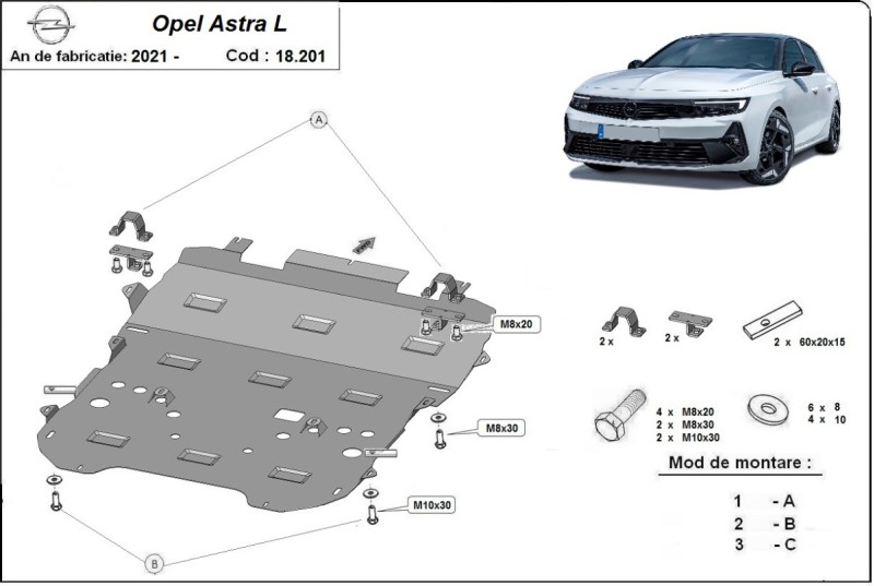Acier plaque couvercle cache protection moteur Opel Astra F (2021-2026)