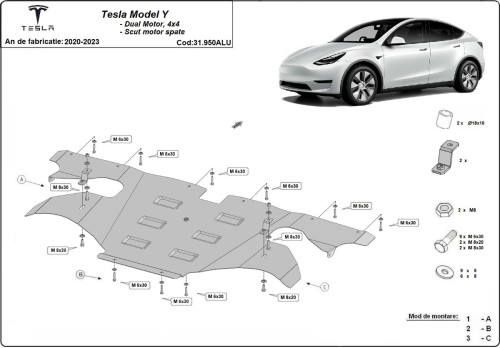 Tylna aluminiowa osłona silnika elektrycznego – Tesla Model Y (2020-2023)