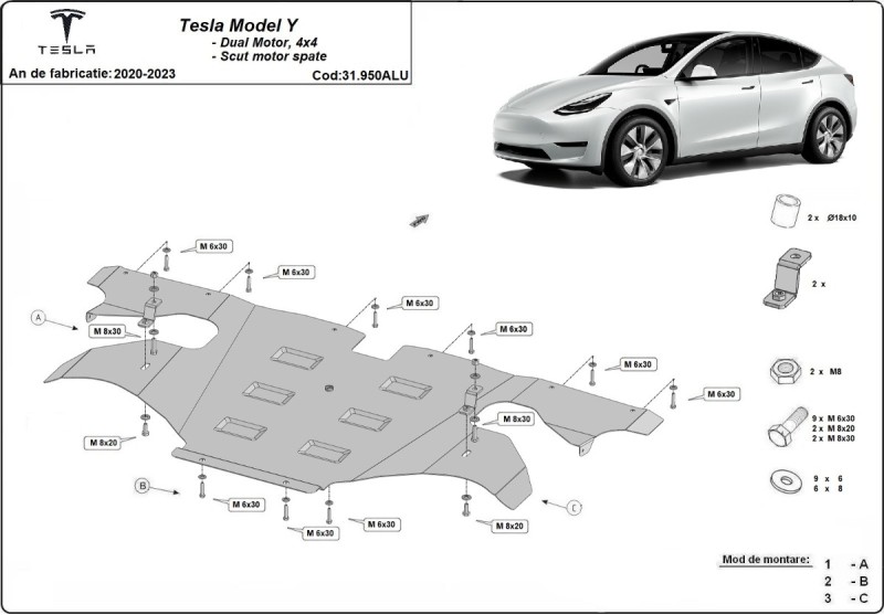 Tylna aluminiowa osłona silnika elektrycznego – Tesla Model Y (2020-2023)