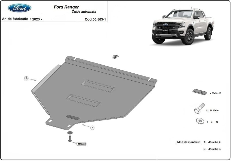 Acier plaque couvercle cache protection boîte de vitesses automatique Ford Ranger (2023-2026)