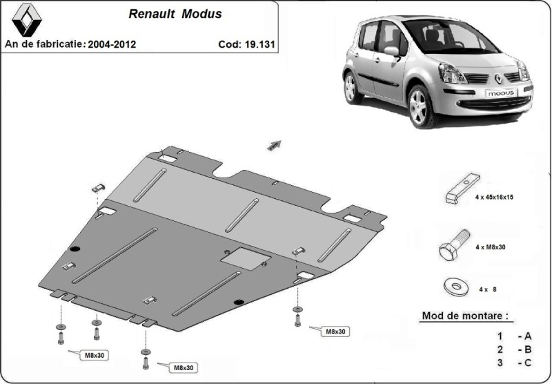 Stalowa Osłona pod silnik Renault Modus (2004-2012)