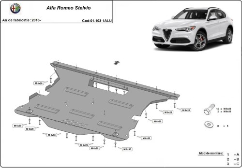Aluminium Osłona pod silnik Alfa Romeo Stelvio (2016-2026)