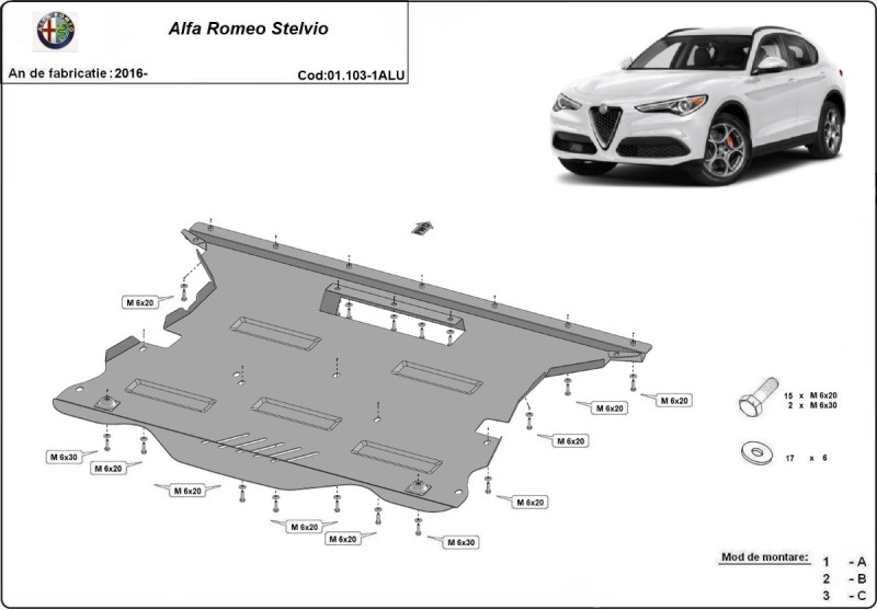 Aluminium Osłona pod silnik Alfa Romeo Stelvio (2016-2026)