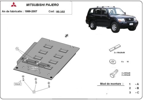 Stalowa Osłona skrzyni biegów Mitsubishi Pajero 3 (V60, V70) (1999-2007)