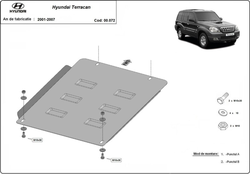 Acier plaque couvercle cache protection boîte de vitesses Hyundai Terracan (2001-2007)