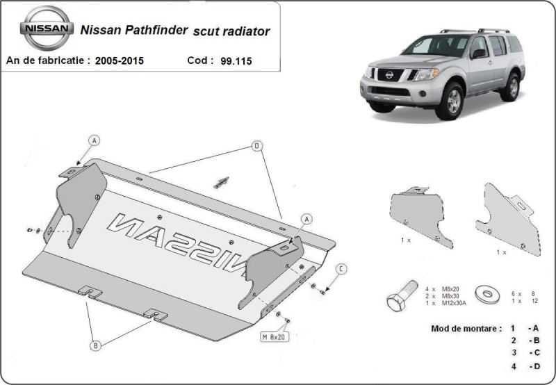 Acier plaque couvercle cache protection de radiateur Nissan Pathfinder (2005-2015)