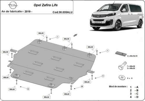 Stalowa Osłona pod silnik Opel Zafira Life Aluminium (2019-2026)