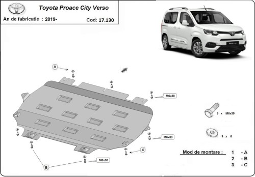 Acier plaque couvercle cache protection moteur Toyota Proace (2019-2026)
