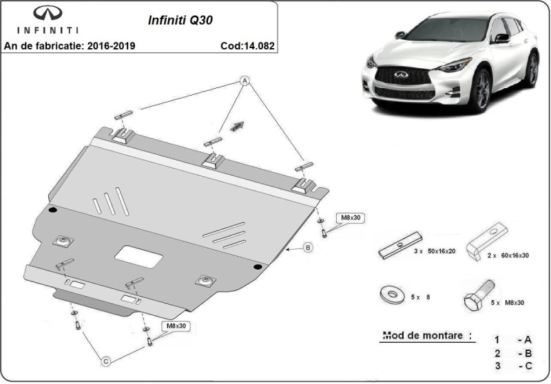 Acier plaque couvercle cache protection moteur Infiniti Q30 (2016-2019)
