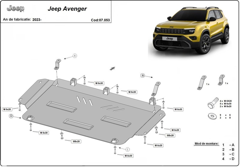 Acier plaque couvercle cache protection moteur Jeep Avenger (2023-2026)