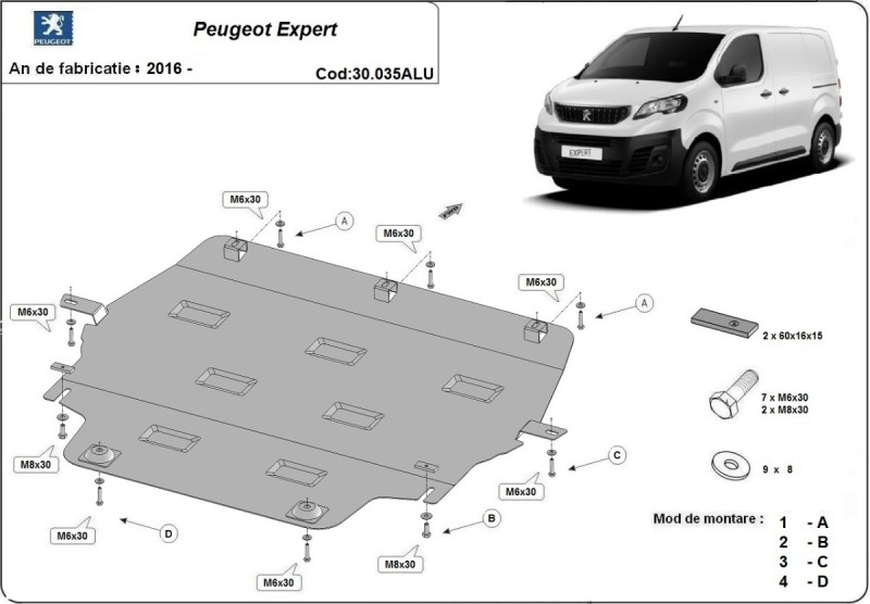 Aluminium plaque couvercle cache protection moteur Peugeot Expert (2016-2026)