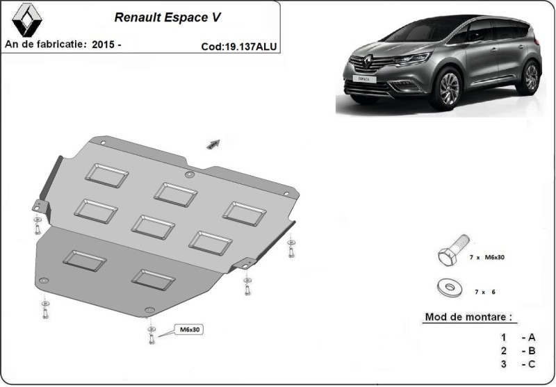 Aluminium Osłona pod silnik Renault Espace (2015-2026)