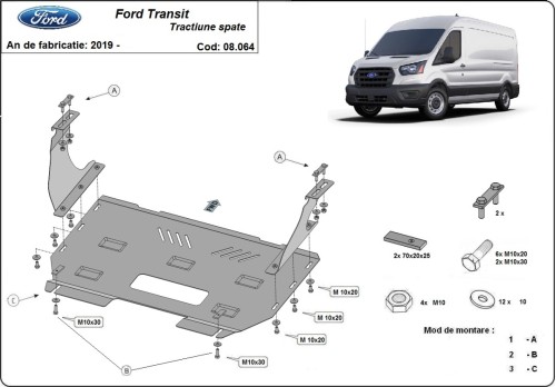 Stalowa Osłona pod silnik Ford Transit - RWD (2013-2023)