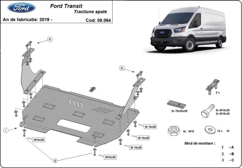 Acier plaque couvercle cache protection moteur Ford Transit - RWD (2013-2023)